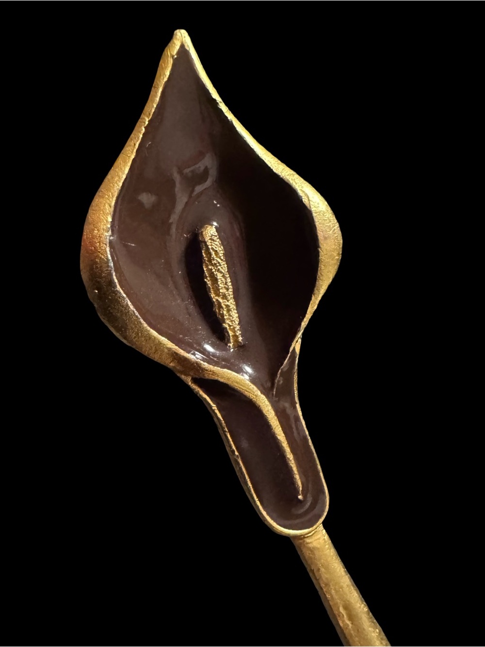 VINTAGE Gold and Brown Floral Calla Lily Brooch - Picture 7 of 8